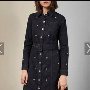NWT Ted Baker size 2 ( US size 6) embroidered denim dress.